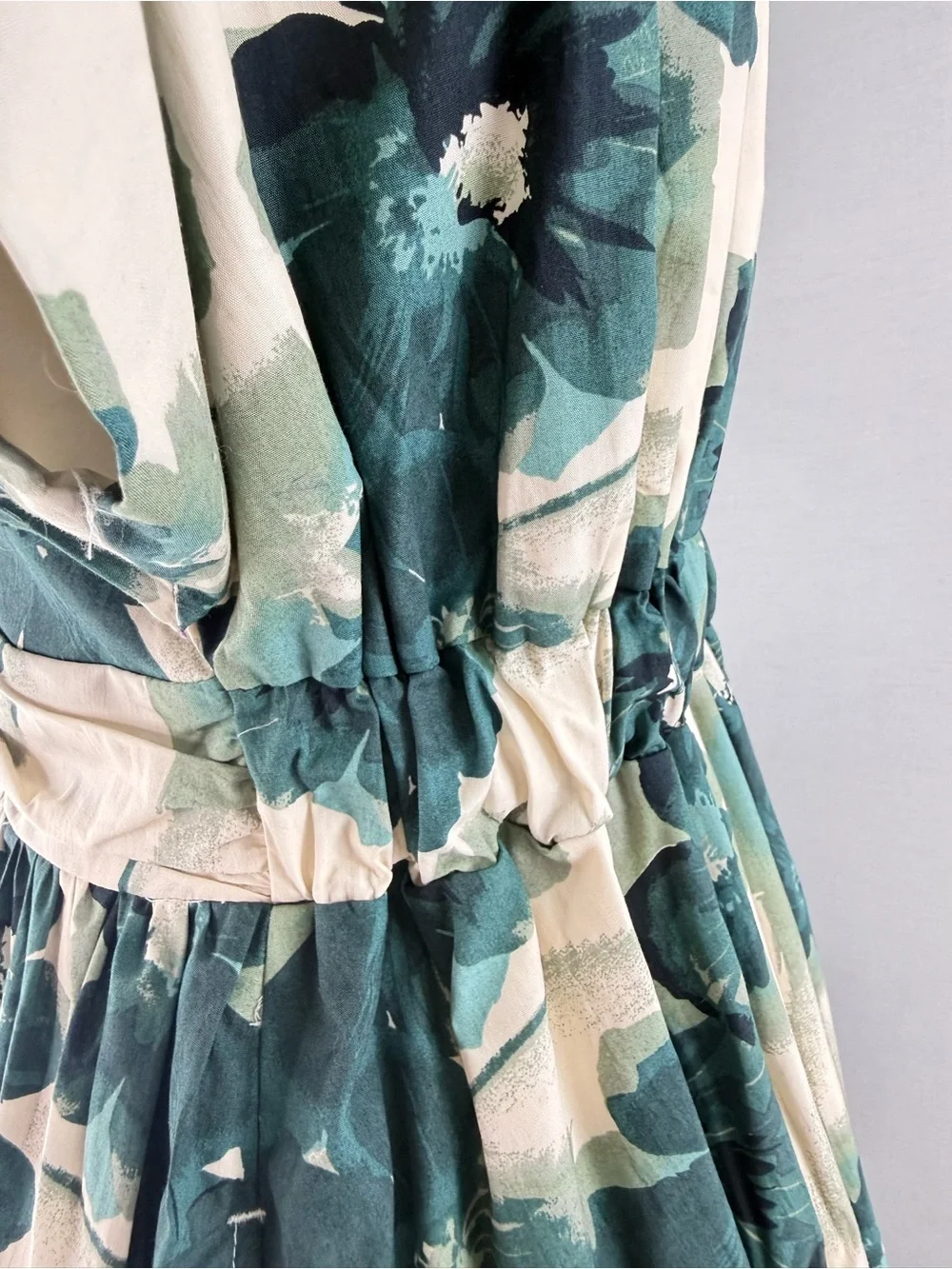 Abercrombie & Fitch Cream & Teal Green Floral V-Neck Maxi Dress NWT